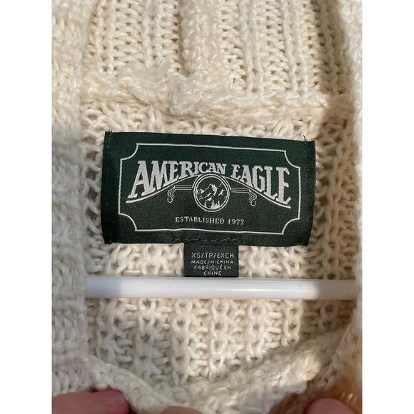 American Eagle Cream Cable Knit Oversized Turtleneck‎ Sweater Size XS - Picture 8 of 9
